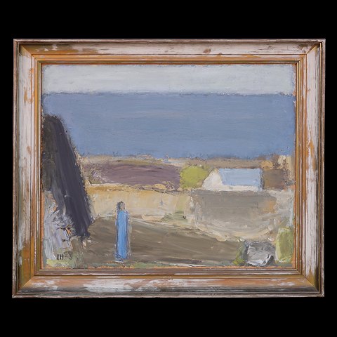 Johannes Hoffmeister, 1914-90, olie på plade. 
Person i landskab. Signeret. Lysmål: 50x60cm. Med 
ramme: 62x72cm