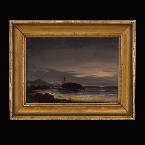 Anton Melbye, 1818-75, oil on plate. Visible size: 
21x29cm. With frame: 31x39cm
