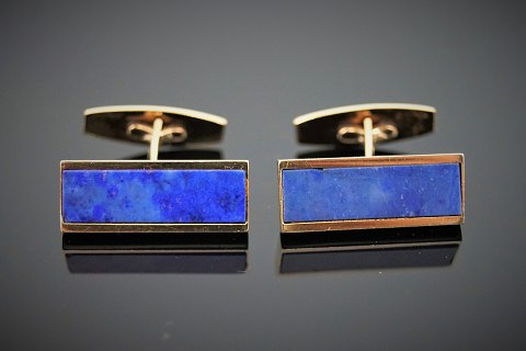 Skriver; Par lapis lazuli manchetknapper af 14 kt. guld