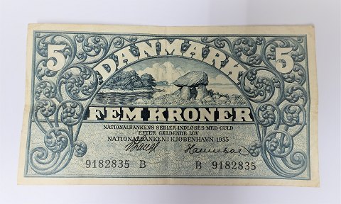 Denmark. Banknote 5 DKK 1935 (B). Quality 1+