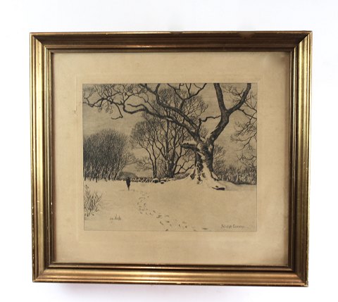 Tegning af vinter landskab signeret Adolph Larsen.
5000m2 udstilling.
