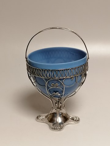 Empire sugar bowl made of silver with pigeon blue 
glass insert