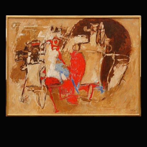 Albert Bitran, 1929-2018, oil on canvas. "Atelier 
en pleine lumiere". (Studio at daylight). Signed 
an dated 1963. Visible size: 95x137cm. With frame: 
102x144cm