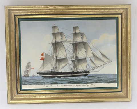 Bing & Grondahl. Porcelain. Danish ship portraits. Picture of Briggen "Sara". 
Dimensions: Width 38 * 30 cm. 3500 have been produced and this is no 826