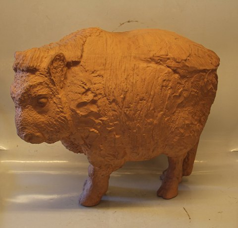 Large Aluminia Bison calf Design Jeanne Grut. Earthenware 36 x 42 cm