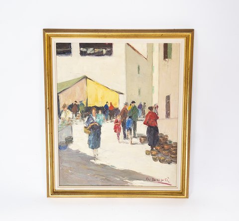 Oil painting with city motif and gilded frame, signed A. Suza from the 1940s.
5000m2 showroom.