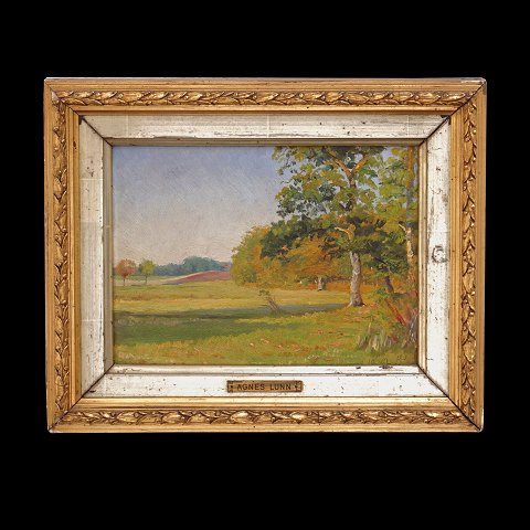 Agnes Lunn, Denmark, 1850-1941, oil on paper. 
Landscape. Signed and dated 1892. Visible size: 
14,5x20,5cm. With frame: 23x29cm