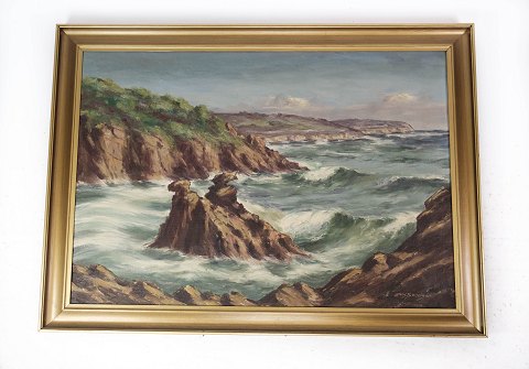 Maleri på lærred med hav motiv og forgyldt ramme, signeret Louis Bendtsen fra 
1920erne.
5000m2 udstilling.