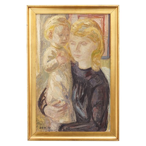 Paul Høm, 1905-94, oil on canvas. Family portrait 
signed and dated 1946. Visible size: 74x46cm. With 
frame: 85x57cm