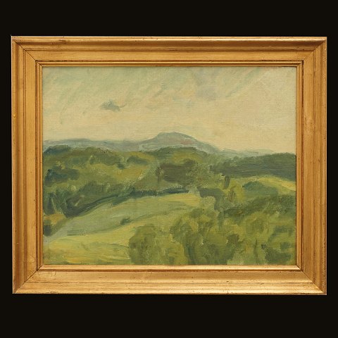 Harald Giersing, 1891-1927, Öl auf Leinen. 
"Sommertag in Norwegen". Mehrmals ausgestellt. 
Lichtmasse: 37x46cm. Mit Rahmen: 48x57cm