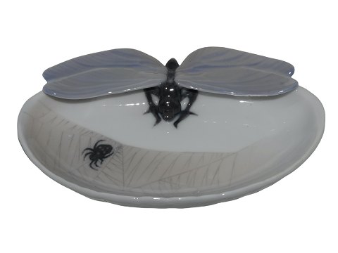 Royal Copenhagen 
Rare Art Nouveau dish with spider and dragonfly
