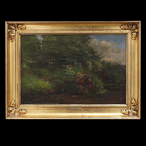 C. F. Aagaard, 1833-95, Öl auf Leinen. Waldpartie 
mit Wasserlauf. Signiert C. F. Aagaard den 18. 
Juni 1890. Lichtmasse: 33x49cm. Mit Rahmen: 
46x52cm