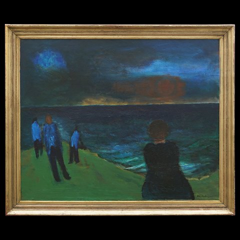 Jens Søndergard maleri. Jens Søndergaard, 
1895-1957, olie på lærred: "Aften ved Havet". 
Signeret og dateret. Lysmål: 100x120cm. Med ramme: 
116x136cm