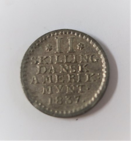 DVI. Christian VIII. 2 skilling 1837 type 1. Beautiful well-kept coin.