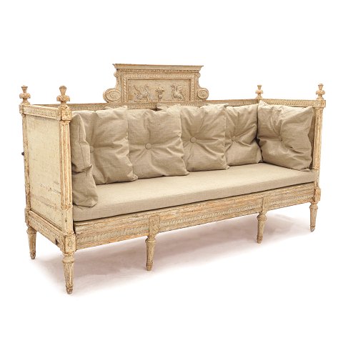 Late Gustavian light grey decorated Sofa. Sweden 
circa 1800. L: 190cm. D: 63cm. H: 116cm. H S: 44cm