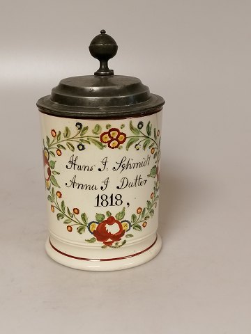 Faience mug with name tag and dated 1818