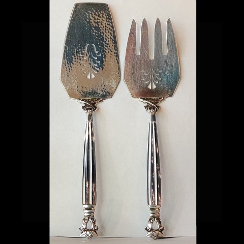 Georg Jensen, Johan Rohde; Konge/acorn silver cutlery, fish serving set