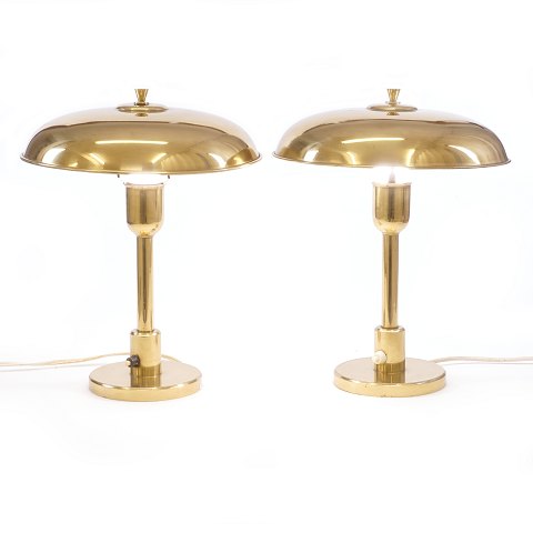 Pair of Danish mid century brass lamps circa 1950. 
H: 34cm. D: 26cm