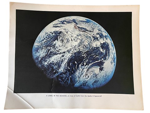 Originalt NASA farveoffsetfotografi fra Apollo 8 i december 1968. Jorden set fra 
rummet