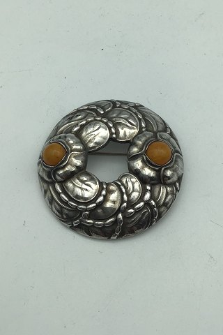 Georg Jensen Sterling Sølv (Jubilæums) Broche No. 42 (Rav)