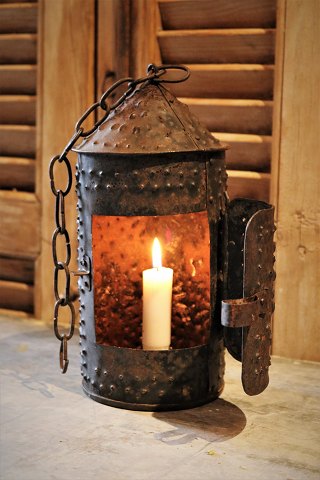 Early Swedish 1800s lamp in metal with hollow patterns for candles...