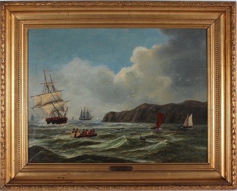 Vilhelm Ferdinand Leisner
Gl. maleri 
Talrige skibe nær klippekyst