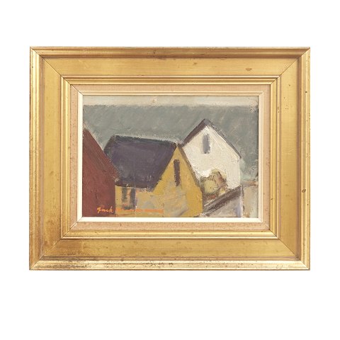 Jack Kampmann, 1914-89, maleri med motiv fra 
Færøerne. Olie på lærred. Lysmål: 23x32cm. Med 
ramme: 41x50cm