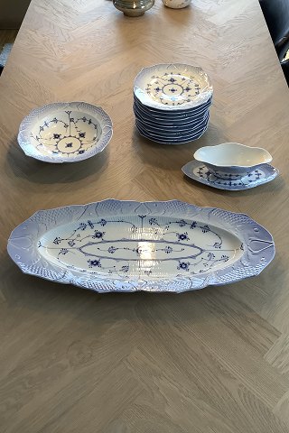 Sæt Royal Copenhagen Musselmalet Riflet Fiskestel No 3001, 3002, 3003, 3004 og 
3005