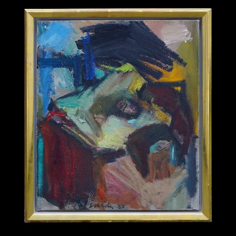 Peter Brandes, b. 1944, oil on canvas. Composition 
signed and dated 1987. Visible size: 46x38cm. With 
frame: 52x44cm