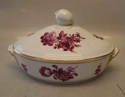 8170-427 Old Oval Lidded dish 30 cm Purple Danish Porcelain Purpur Flower with 
gold braided Tableware