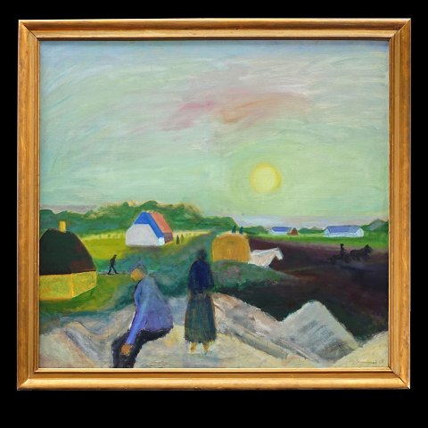 Jens Søndergaard, Denmark, 1895-1957, oil on 
canvas. "Landscape with dunes and sunshine". 
Signed and dated 1948. Visible size: 130x139cm. 
With frame: 147x155cm