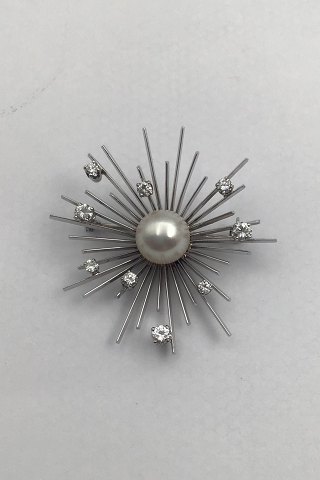 Georg Jensen & Wendel 18 K Hvidguld Broche med Perle og Brillanter