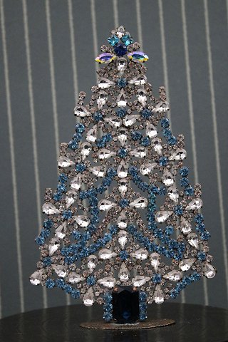 Decorative, old Christmas tree in metal decorated with rhinestones and crystals 
in glass from Bohemia.