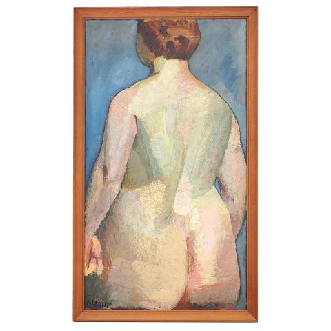 Henry Heerup maleri. Henry Heerup, 1907-93, olie 
på lærred.
Studie af stående kvindelig model. Signeret 
Heerup. Lysmål: 109x59cm. Med ramme: 118x68cm
