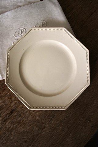 Old French 8-sided cream-colored faience dinner plates (Sarreguemines)...