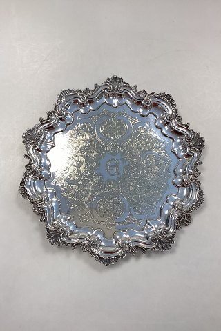 Ornamented English Silver Plated Serving Tray with Legs