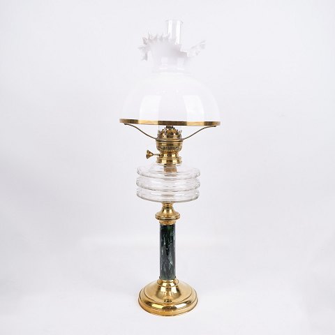 Kerosene Lamp – Brass & White Opal Glass – Funen Glassworks – Year 1880s