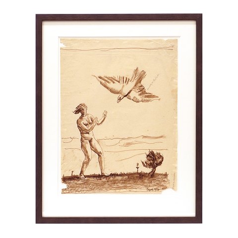 Johannes Bjerg, 1886-1955, Zeichnung. Signiert "Bjerg 1926". Lichtmasse: 36x27cm. Mit Rahmen: 47x38cm