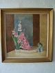 Ubekendt 
kunstner (20 
årh):
Opstilling med 
japansk 
dekoration med 
lyserød 
gladiolus.
Olie på ...