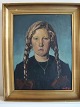 Erik William 
Johnsen 
(1886-1948):
Portræt af ung 
pige med 
fletninger og 
store sløjfer - 
...