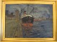 E. Melbye (20 
årh):
Havneparti med 
skibe.
Olie på plade
Sign.: E. 
Mebye.
39x53 (49x63)