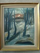 Johannes 
Thorbjørn 
(1916-90):
Vinterparti 
fra skov med 
solnedgang.
Betegnet bagpå 
...