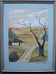Jakob Heymann 
Sauerberg 
(1900-61):
Hus ved vej 
med nøgent træ 
1955.
Akvarel på 
papir med ...