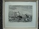 Carl Locher 
(1851-1915):
Krydesende 
fiskerbåde ud 
for Skagen 
1899.
Radering på 
papir.
Sign.: ...