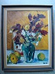 Erik Mortensen 
(1902-77):
Opstilling med 
blomster i vase 
og æbler på 
bord 1971.
Olie på ...