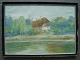 Ubekendt 
kunstner (20 
årh):
Bondehus midt 
i park med sø 
1947.
Akvarel på 
papir.
Sign.: Munk 
...