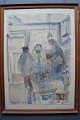 Aksel Lundgreen 
(1908-89):
Hos spåkonen 
Mme Pradal, 
Paris 1952.
Akvarel på 
papir.
Sign.: ...