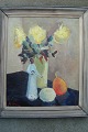 Hans Ripa 
(1912-2001):
Opstilling på 
bord 
medblomstervase, 
figur og frugt 
1936.
Olie på ...