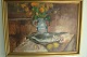 Mogens Vantore 
(1895-1977):
Nature Morte 
med torsk, 
blomster i vase 
og citroner på 
bord.
Olie ...