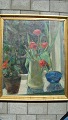 Ewald Petersen 
(født 1900):
Opstilling med 
blomster og 
ymerskål i 
vindue 1948.
Olie på ...